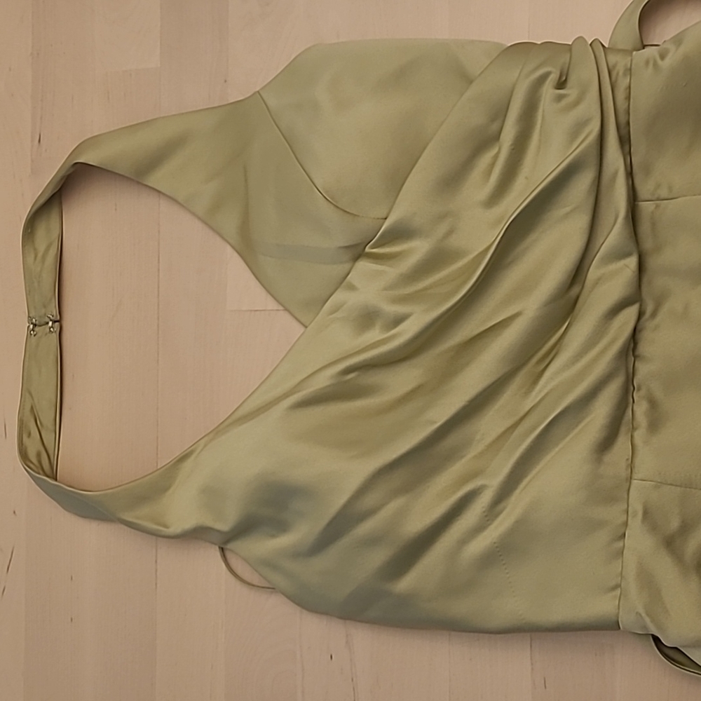 Vintage 1990s Alyce Stunning Light Pale Green Halter Top Gown